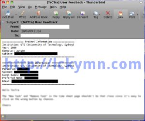 TeCTra User Feedback 01 TeCTra User Feedback Email